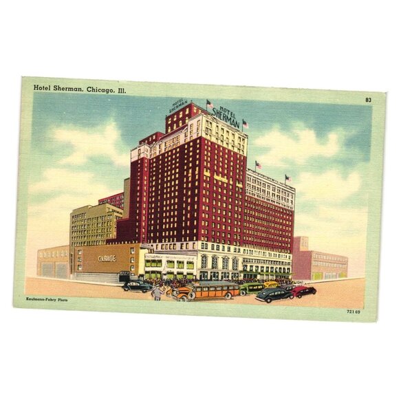 Vintage Postcard Hotel Sherman Chicago Illinois Unused Linen Tichnor Bros 72169 - Picture 1 of 2